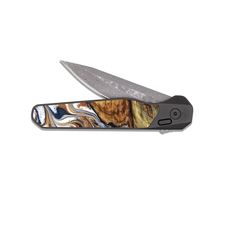 EDC Dark Damascus Wood Pocket Knife - Jessica (Teal & Gold, 829408)