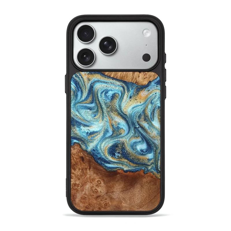 iPhone 18 Pro Max Wood Phone Case - Doug (Teal & Gold, 829410)