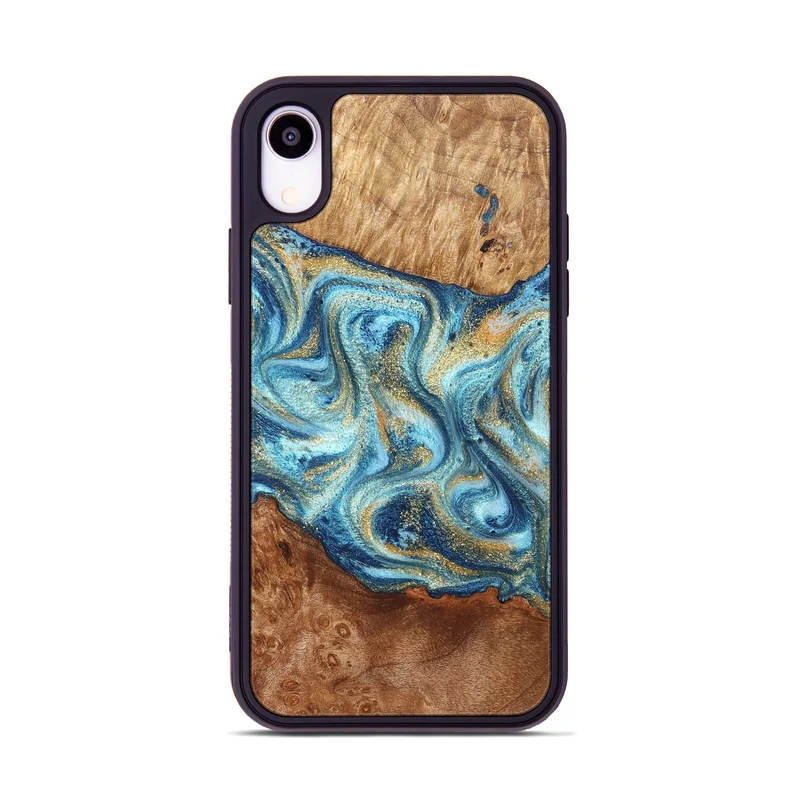iPhone Xr Wood Phone Case - Doug (Teal & Gold, 829410)