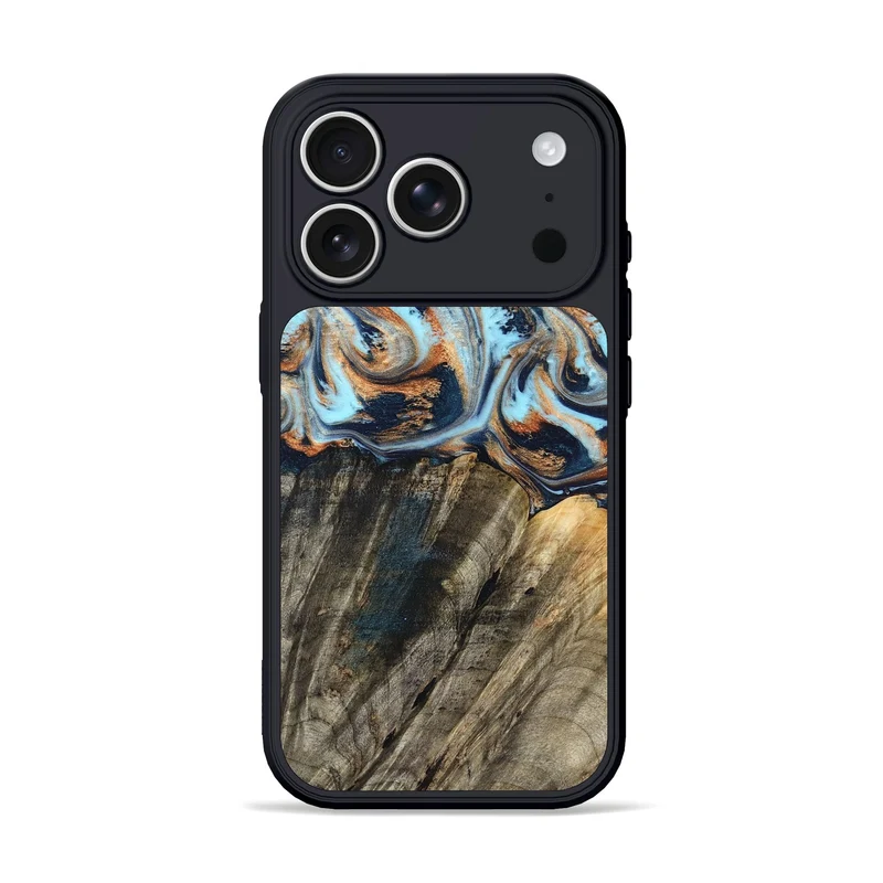 iPhone 17 Pro Wood Phone Case - Debra (Teal & Gold, 829443)