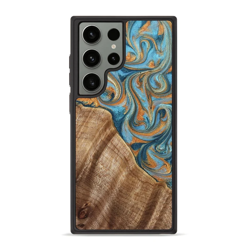 Galaxy S23 Ultra Wood Phone Case - Marylou (Teal & Gold, 829445)