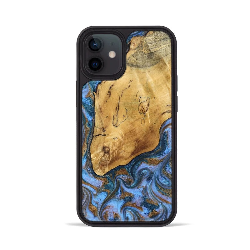 iPhone 12 Wood Phone Case - Tristen (Teal & Gold, 829446)