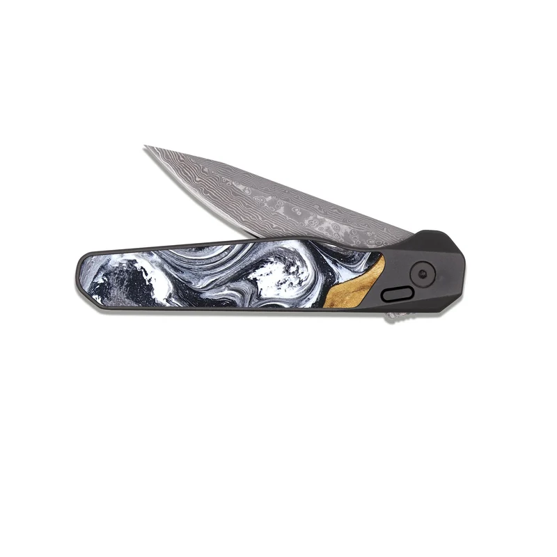 EDC Dark Damascus Wood Pocket Knife - Alexis (Black & White, 829453)