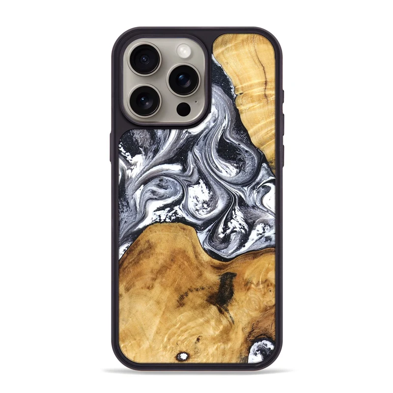 iPhone 15 Pro Max Wood Phone Case - Alexis (Black & White, 829453)