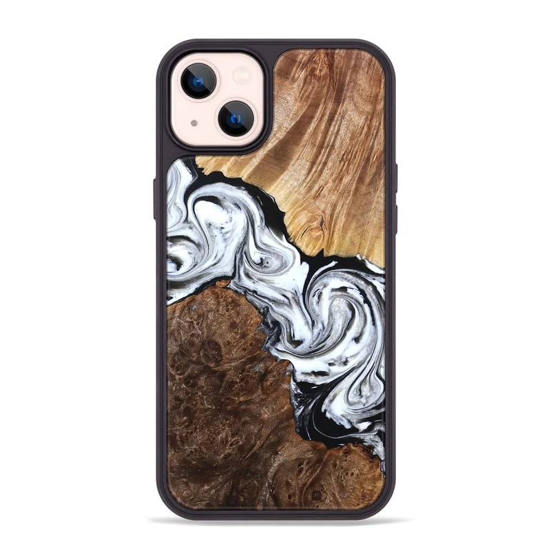 iPhone 14 Plus Wood Phone Case - Lue (Black & White, 829448)