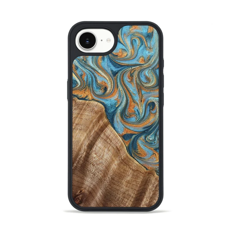 iPhone 16e Wood Phone Case - Marylou (Teal & Gold, 829445)