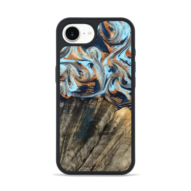 iPhone 16e Wood Phone Case - Debra (Teal & Gold, 829443)