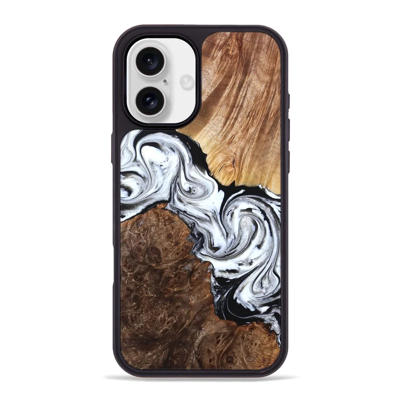iPhone 16 Plus Wood Phone Case - Lue (Black & White, 829448)