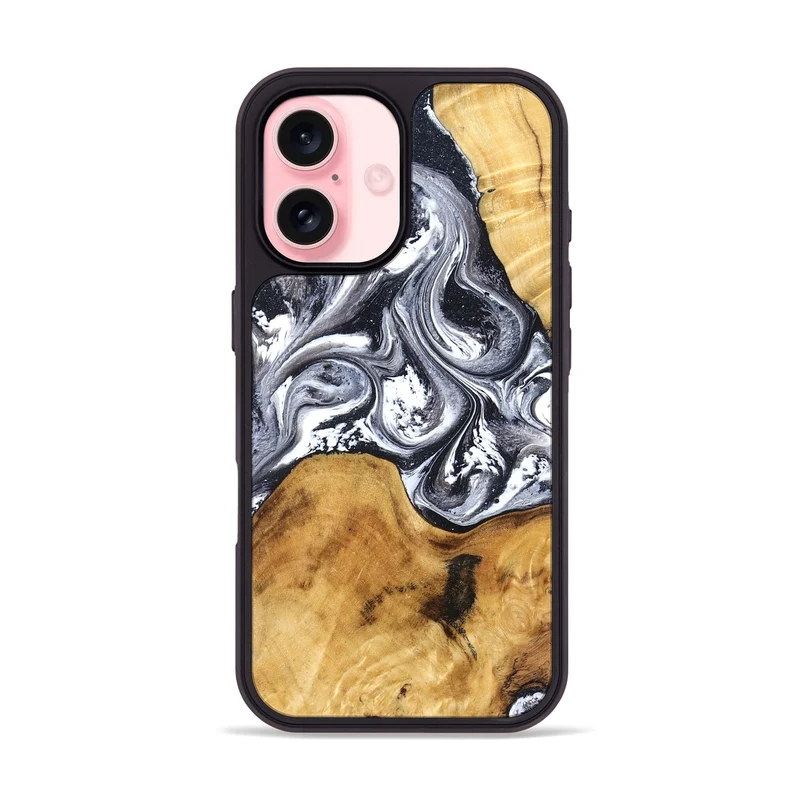 iPhone 16 Wood Phone Case - Alexis (Black & White, 829453)
