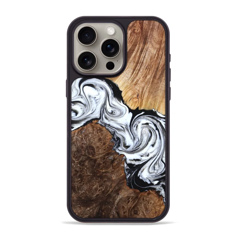iPhone 15 Pro Max Wood Phone Case - Lue (Black & White, 829448)