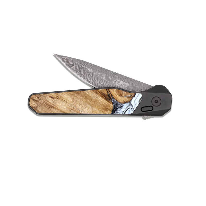 EDC Dark Damascus Wood Pocket Knife - Taft (Black & White, 829450)