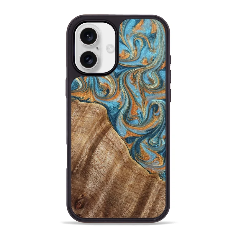 iPhone 16 Plus Wood Phone Case - Marylou (Teal & Gold, 829445)