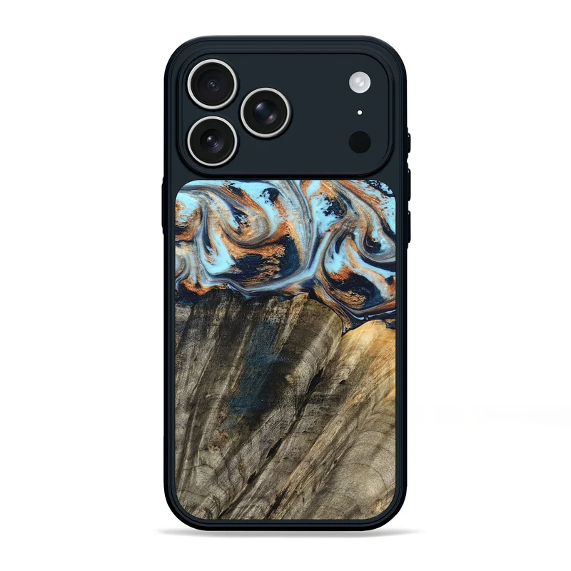 iPhone 17 Pro Max Wood Phone Case - Debra (Teal & Gold, 829443)