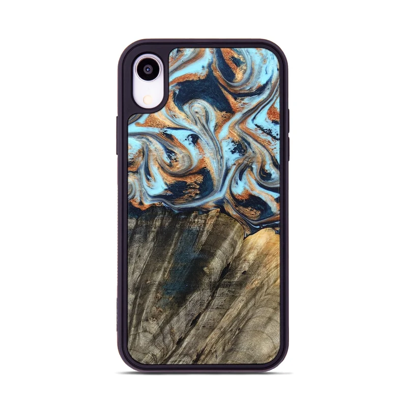 iPhone Xr Wood Phone Case - Debra (Teal & Gold, 829443)