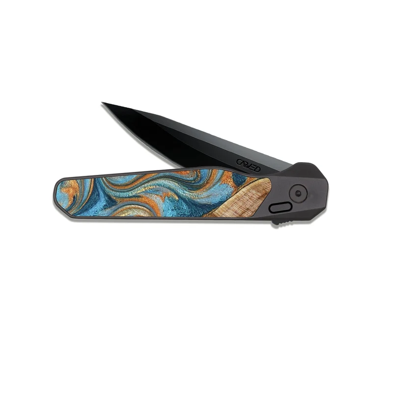 EDC Dark Slate Wood Pocket Knife - Marylou (Teal & Gold, 829445)