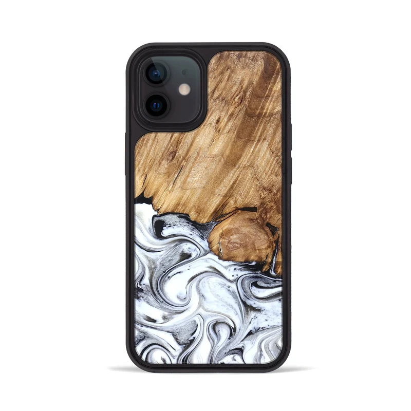 iPhone 12 Wood Phone Case - Taft (Black & White, 829450)