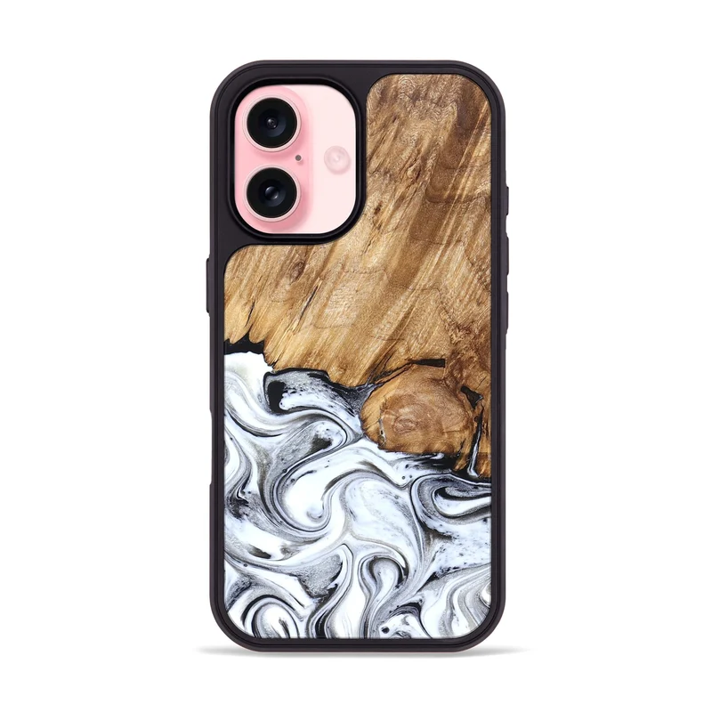iPhone 16 Wood Phone Case - Taft (Black & White, 829450)