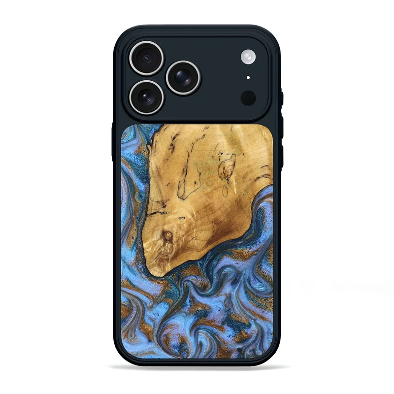 iPhone 17 Pro Max Wood Phone Case - Tristen (Teal & Gold, 829446)