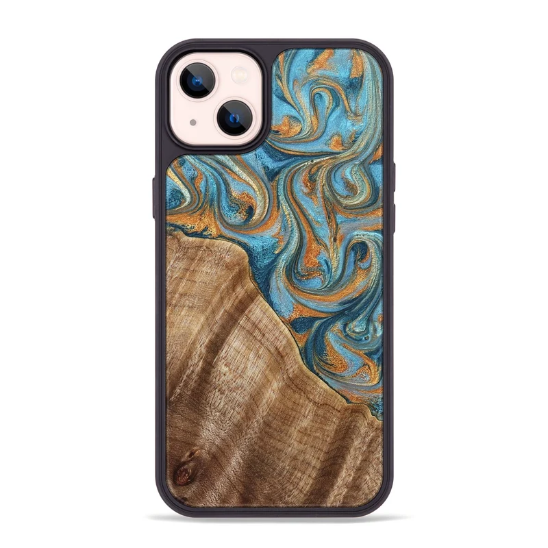 iPhone 14 Plus Wood Phone Case - Marylou (Teal & Gold, 829445)