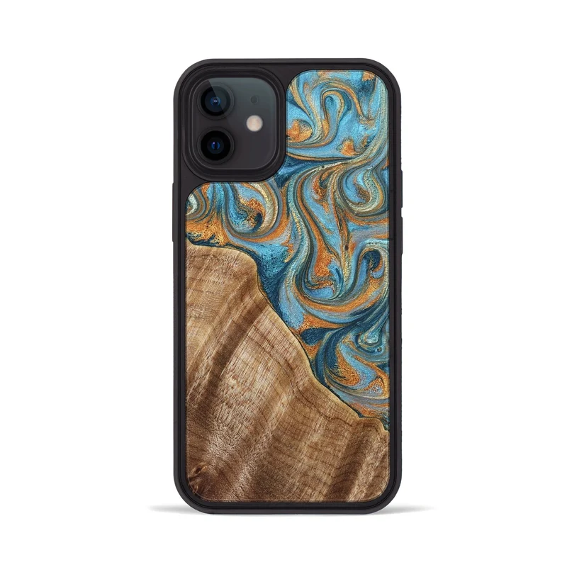 iPhone 12 Wood Phone Case - Marylou (Teal & Gold, 829445)