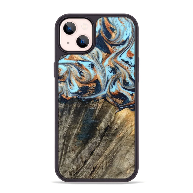 iPhone 14 Plus Wood Phone Case - Debra (Teal & Gold, 829443)