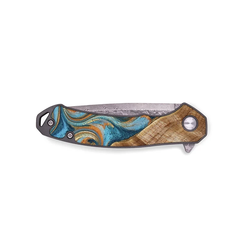 EDC Wood Pocket Knife - Marylou (Teal & Gold, 829445)