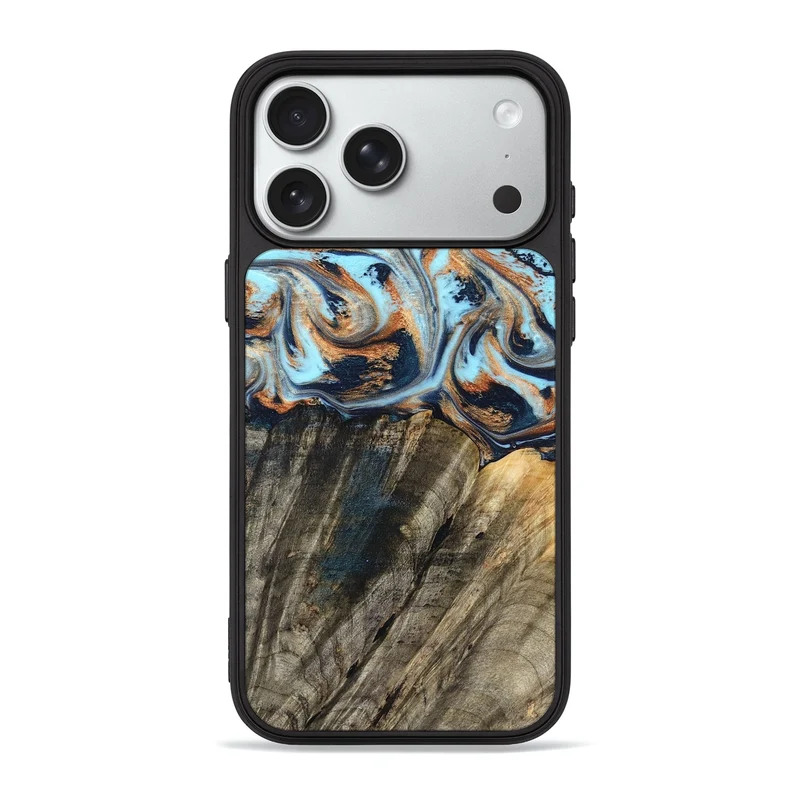 iPhone 18 Pro Max Wood Phone Case - Debra (Teal & Gold, 829443)