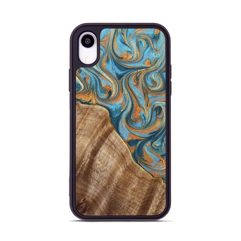 iPhone Xr Wood Phone Case - Marylou (Teal & Gold, 829445)