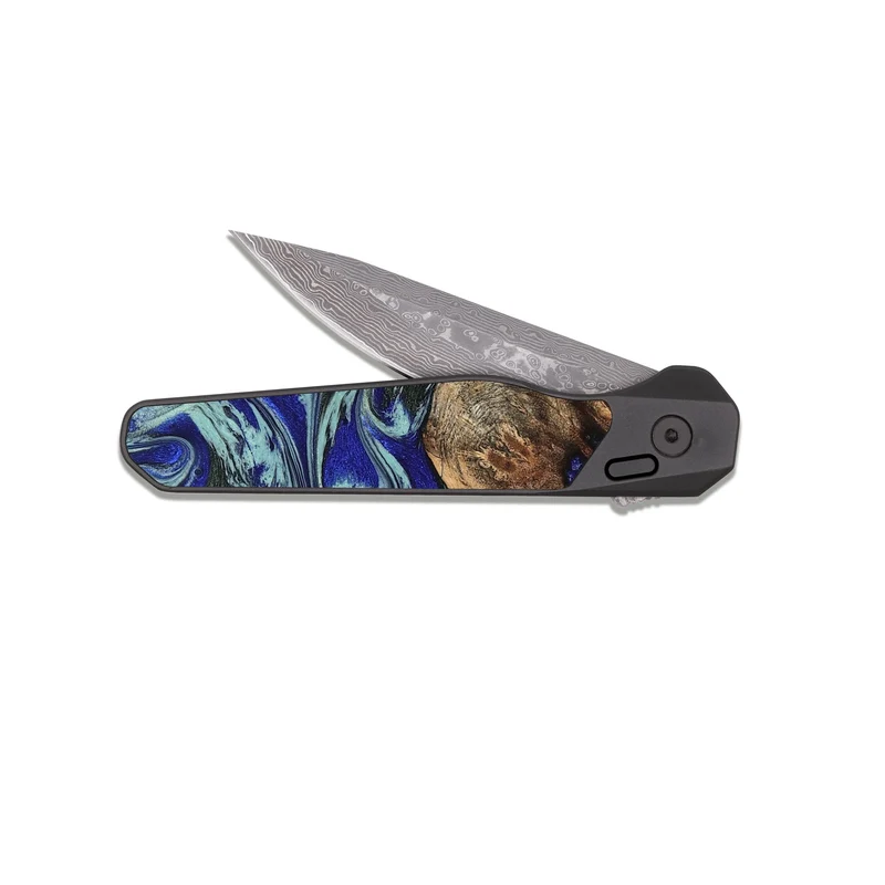 EDC Dark Damascus Wood Pocket Knife - Jairo (Blue, 829422)