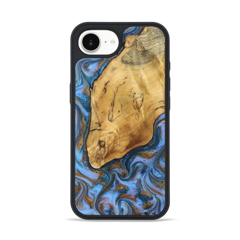iPhone 16e Wood Phone Case - Tristen (Teal & Gold, 829446)