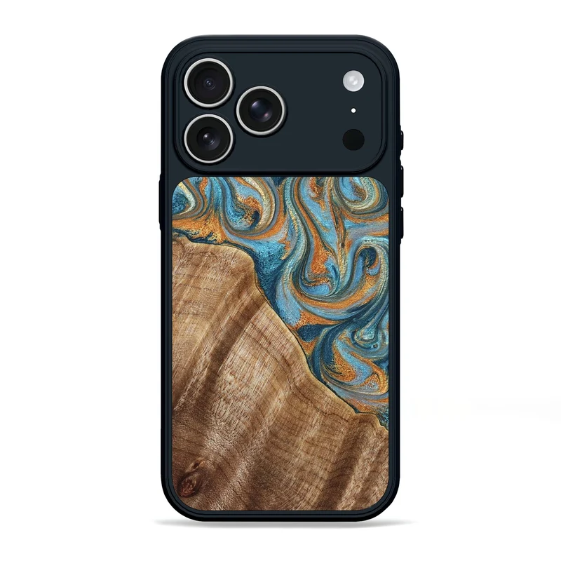 iPhone 17 Pro Max Wood Phone Case - Marylou (Teal & Gold, 829445)