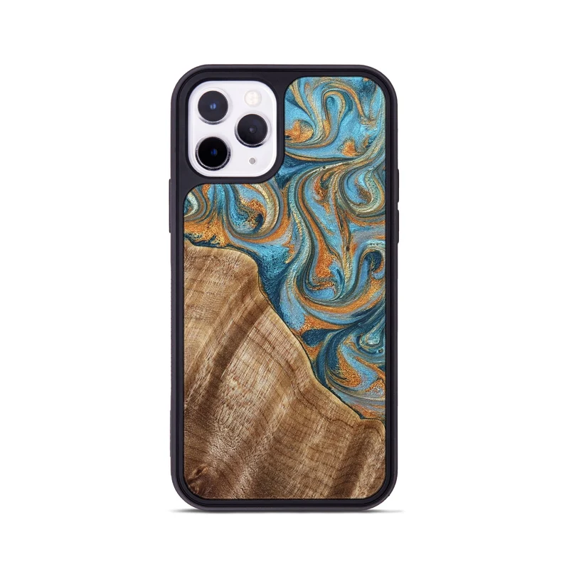 iPhone 11 Pro Wood Phone Case - Marylou (Teal & Gold, 829445)