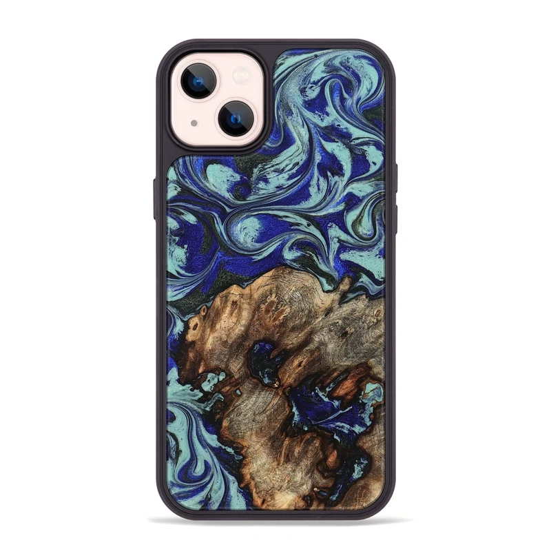iPhone 14 Plus Wood Phone Case - Jairo (Blue, 829422)