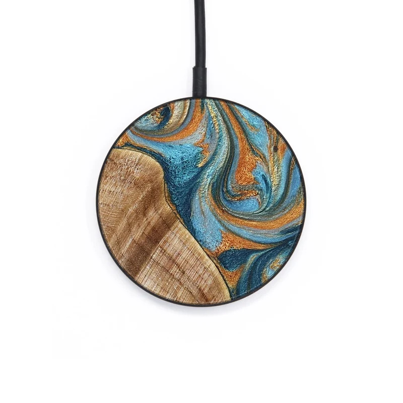 Circle Wood Wireless Charger - Marylou (Teal & Gold, 829445)