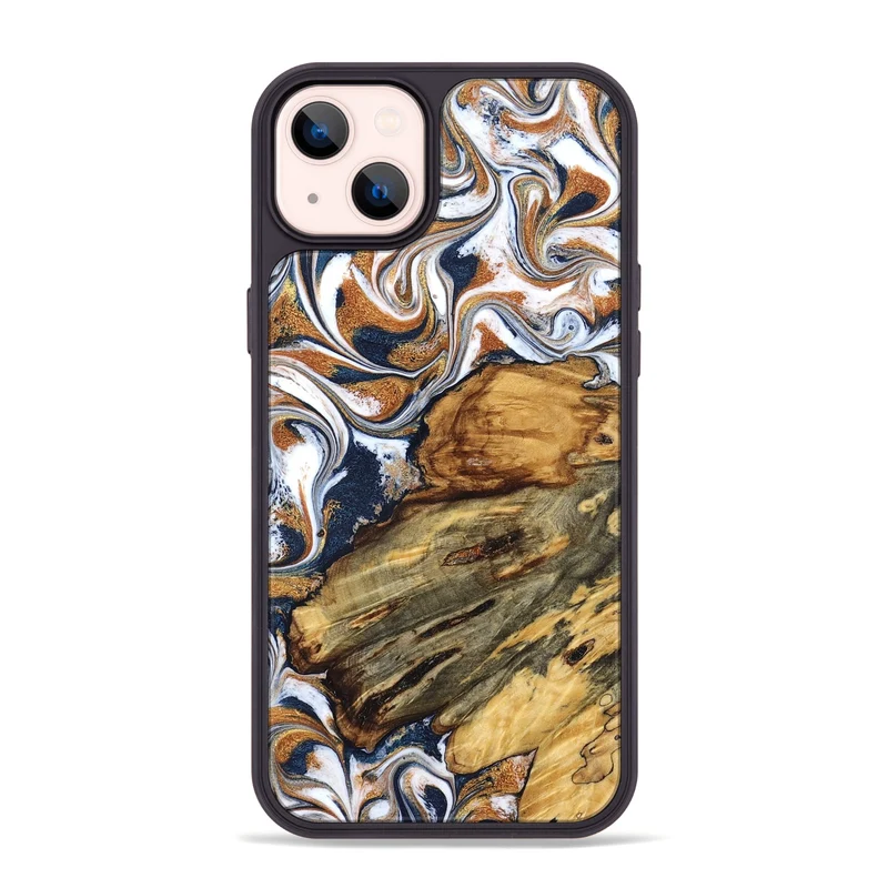iPhone 14 Plus Wood Phone Case - Jessica (Teal & Gold, 829408)