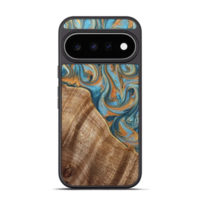 Pixel 11 Pro Wood Phone Case - Marylou (Teal & Gold, 829445)