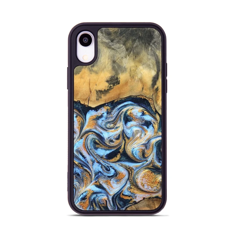 iPhone Xr Wood Phone Case - Ellen (Teal & Gold, 829416)
