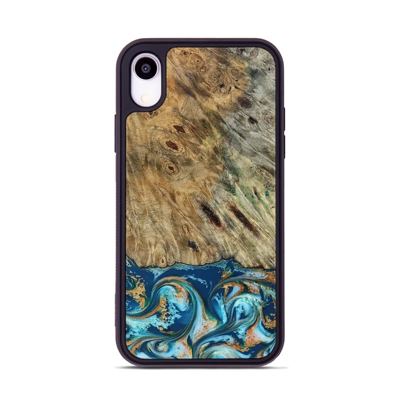 iPhone Xr Wood Phone Case - Efrain (Teal & Gold, 829415)