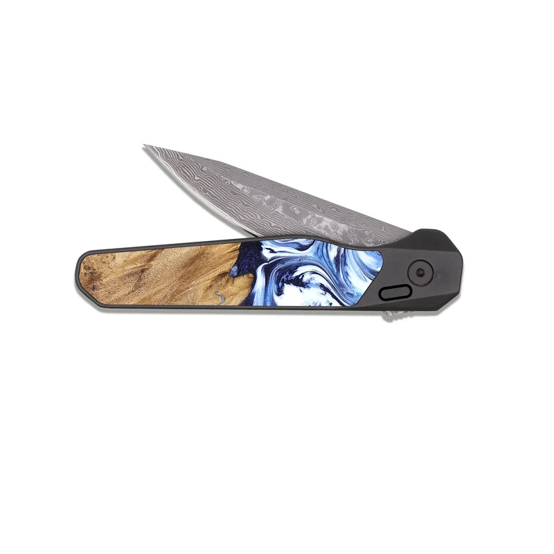EDC Dark Damascus Wood Pocket Knife - Paxton (Blue, 829358)