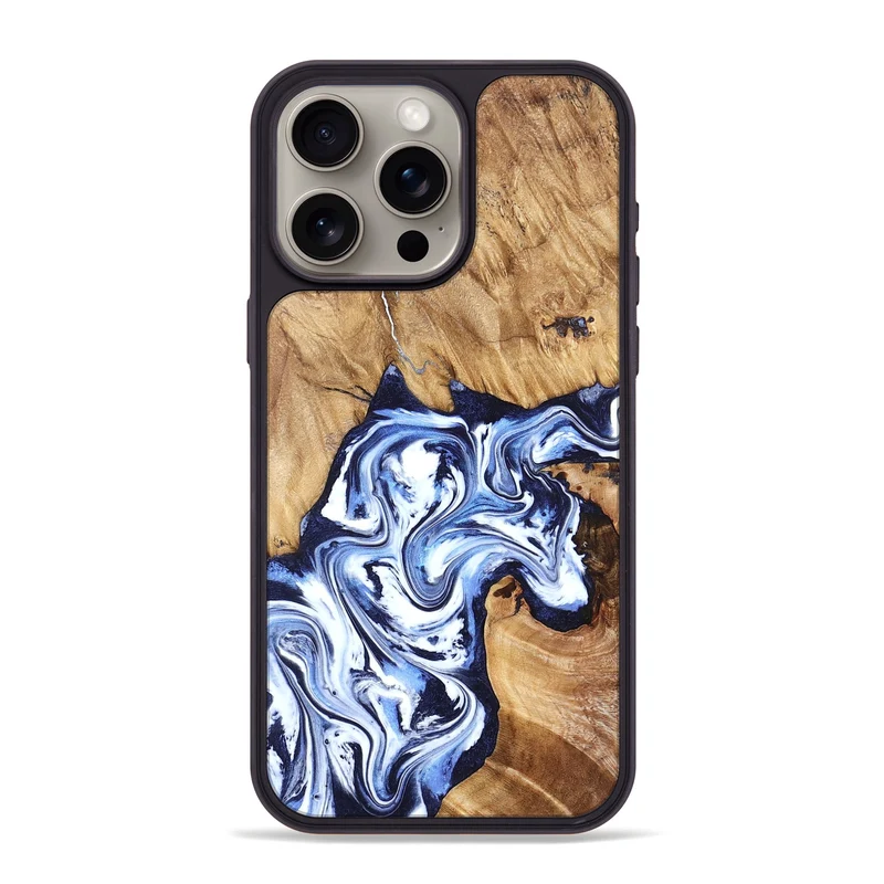 iPhone 15 Pro Max Wood Phone Case - Paxton (Blue, 829358)