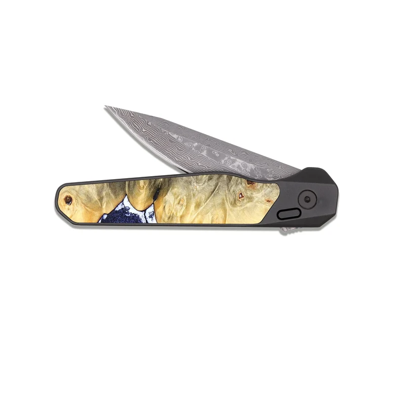 EDC Dark Damascus Wood Pocket Knife - Terese (Blue, 829406)
