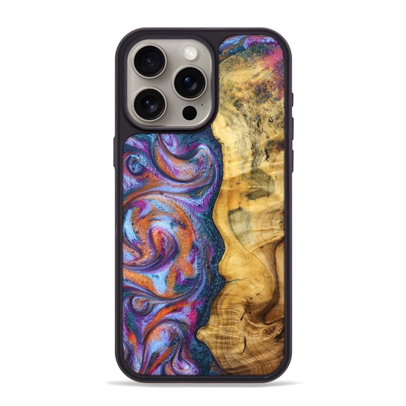 iPhone 15 Pro Max Wood Phone Case - Tiara (Blue, 829402)