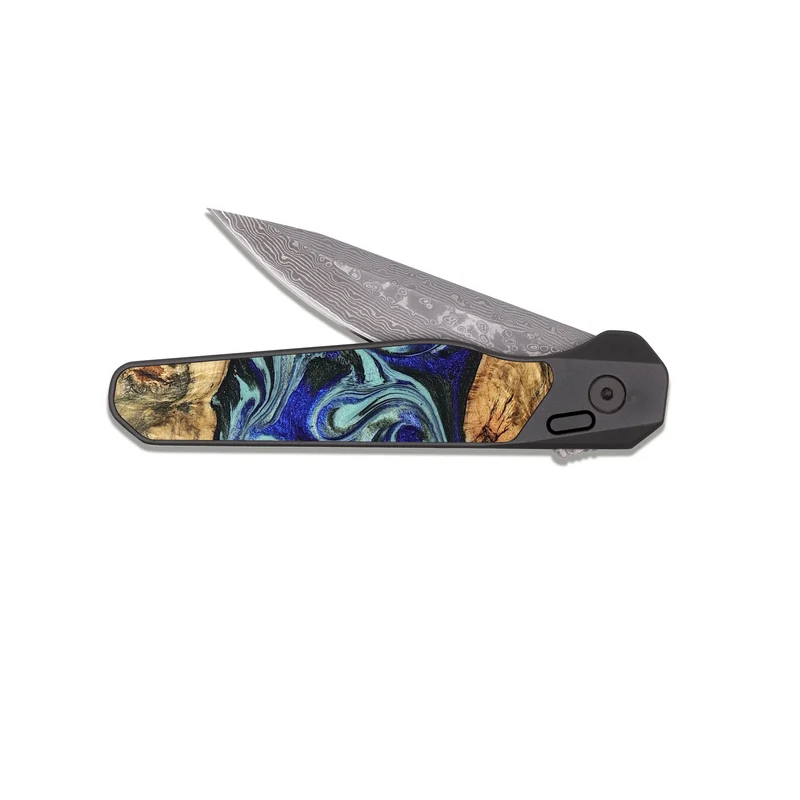 EDC Dark Damascus Wood Pocket Knife - Ina (Blue, 829397)