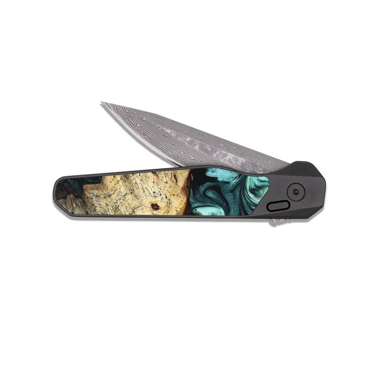 EDC Dark Damascus Wood Pocket Knife - Kasey (Green, 829390)