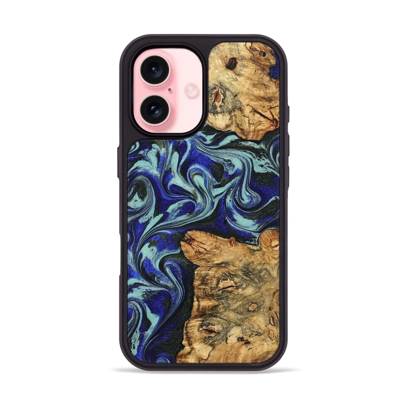 iPhone 16 Wood Phone Case - Ina (Blue, 829397)