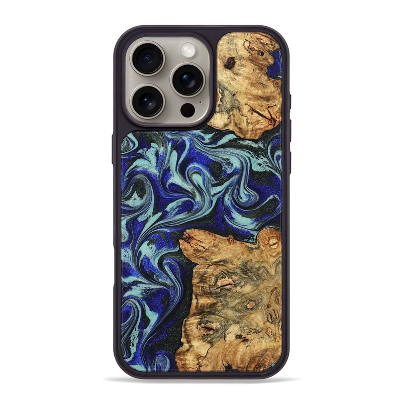 iPhone 16 Pro Max Wood Phone Case - Ina (Blue, 829397)