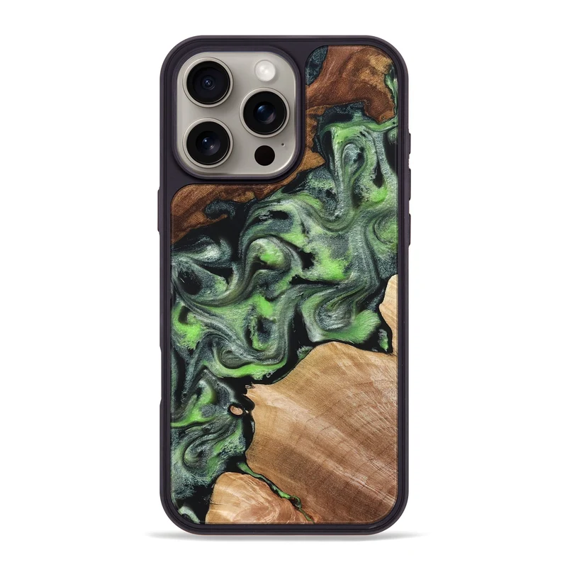 iPhone 16 Pro Max Wood Phone Case - Roni (Green, 829396)