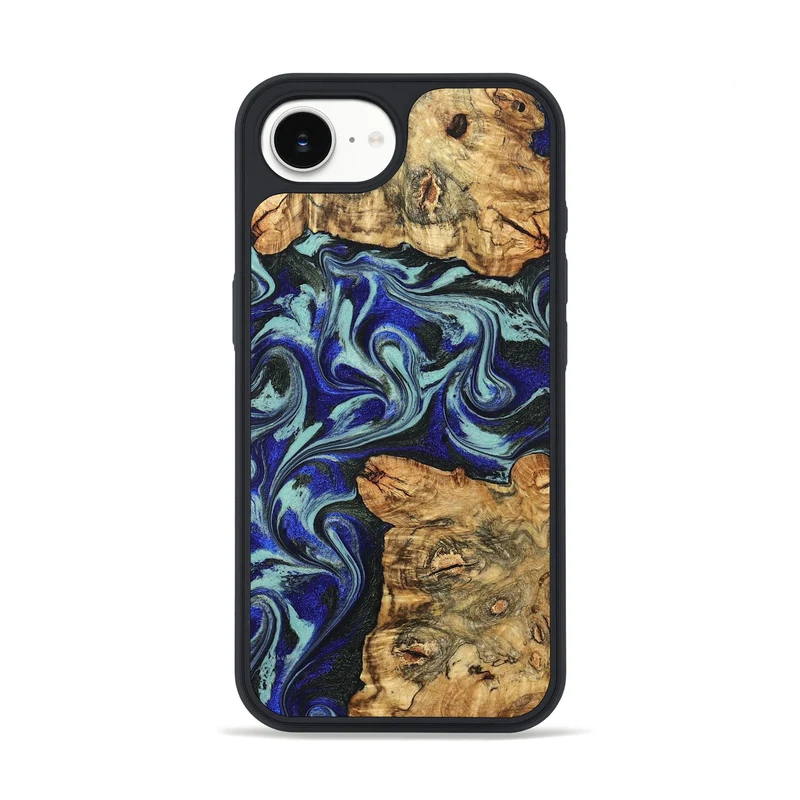 iPhone 16e Wood Phone Case - Ina (Blue, 829397)