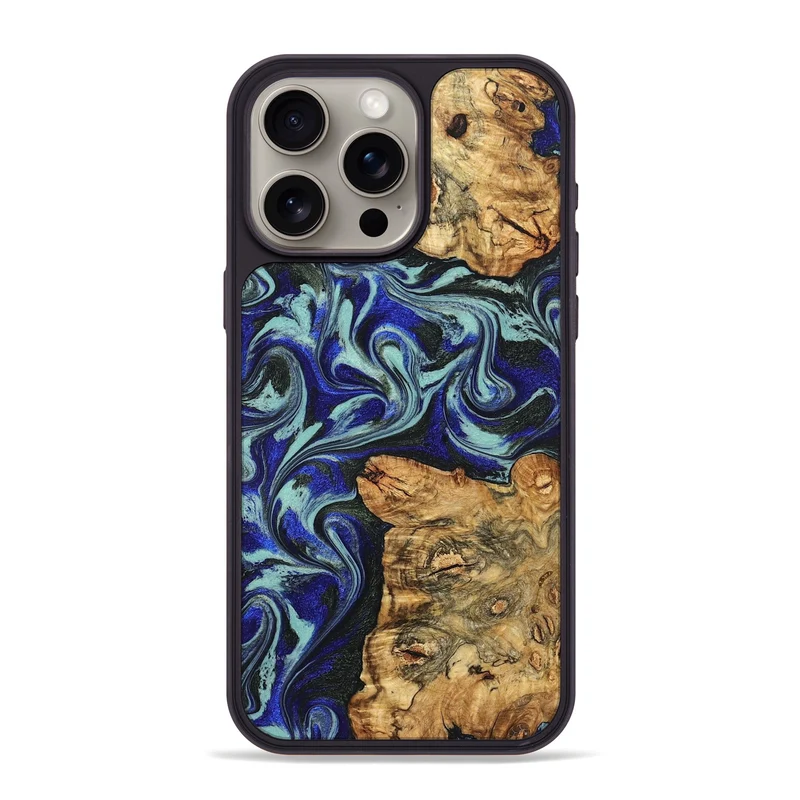 iPhone 15 Pro Max Wood Phone Case - Ina (Blue, 829397)