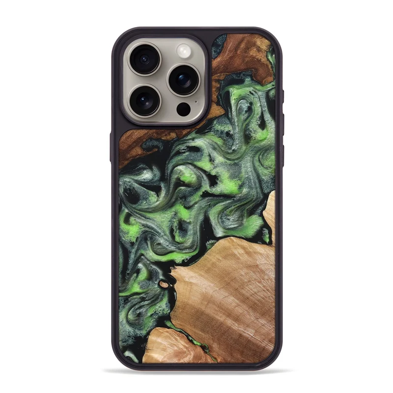 iPhone 15 Pro Max Wood Phone Case - Roni (Green, 829396)